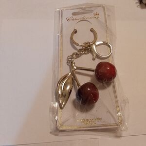NIP Silver Bag Charm With Red Cherries, Key Chain By Chloe Accessory
